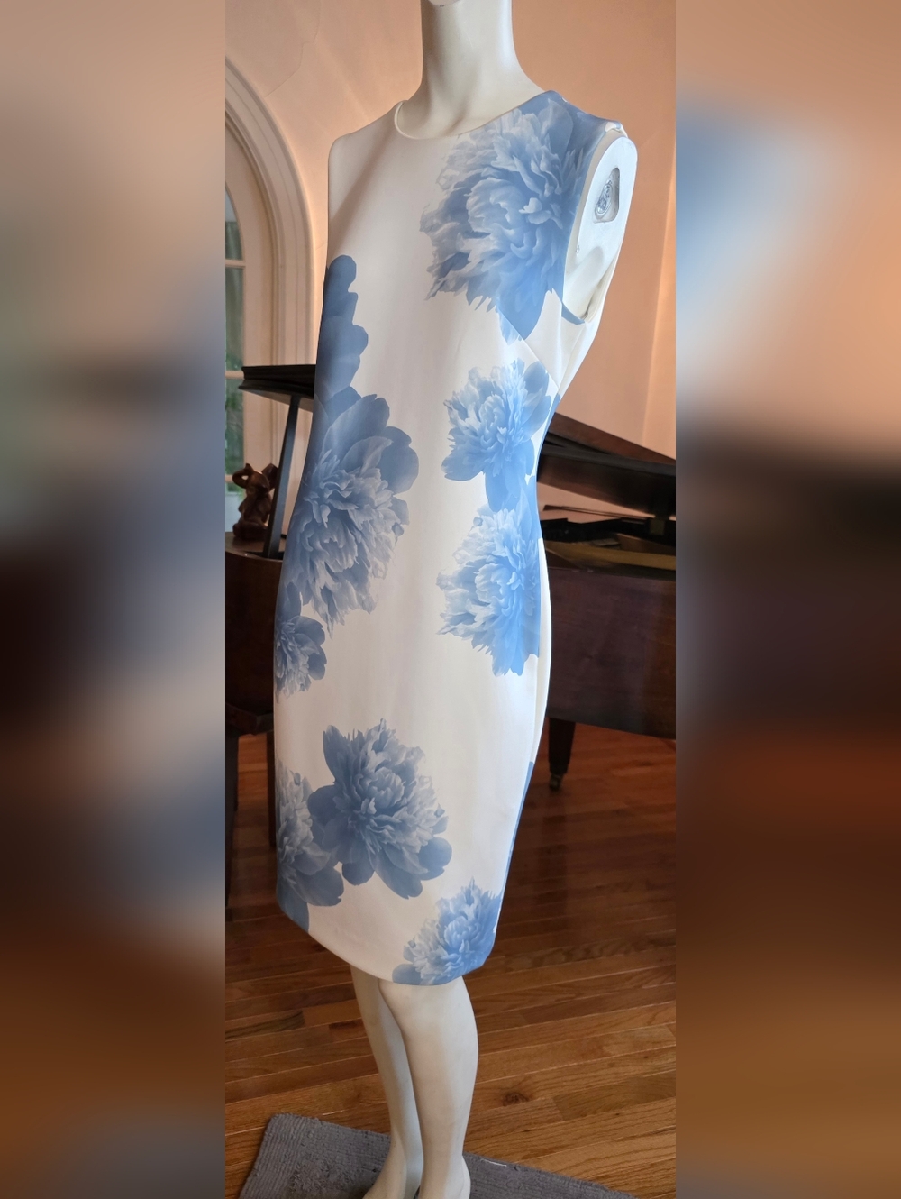 Calvin Klein Sleeveless White Dress with Blue Floral Print